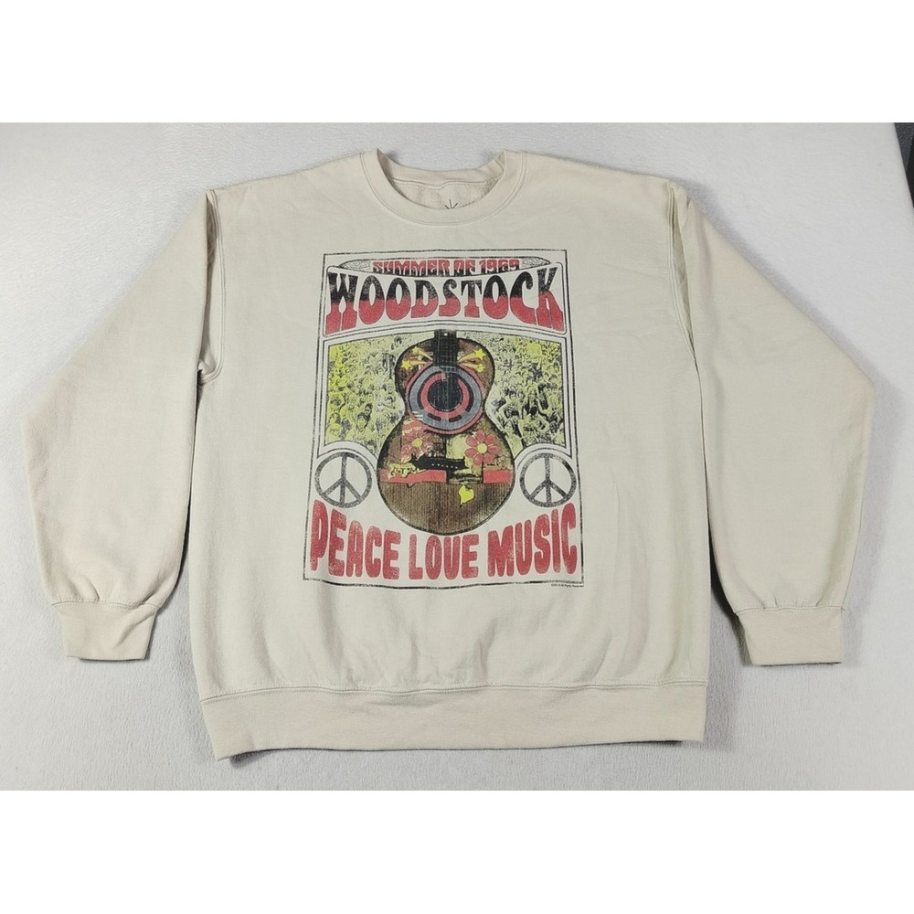 Life Clothing Co Sweatshirt Mens Large Beige Woodstock Peace Love‎ Music Graphic